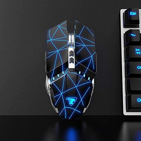 TENMOS T12 Wireless Gaming Mouse Rechargeable, 2.4G Silent Optical Wireless Computer Mice with Changeable LED Light Compatible with Laptop PC, 7 Buttons, 3 Adjustable DPI (Starry Black)